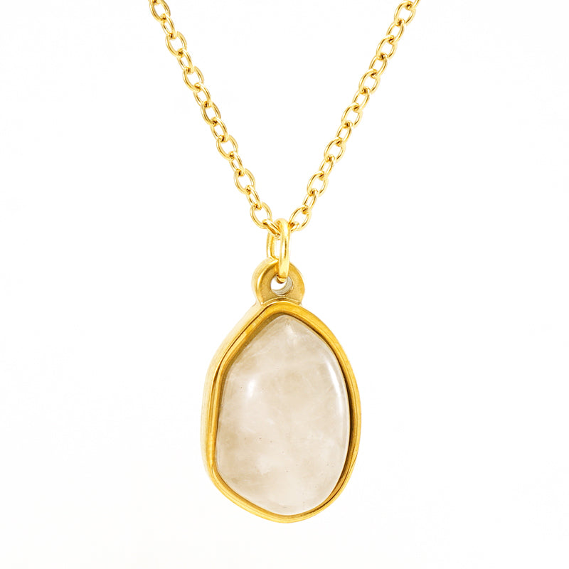 Elegant Oval Stainless Steel Plating Inlay Natural Stone 18k Gold Plated Pendant Necklace