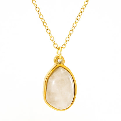 Elegant Oval Stainless Steel Plating Inlay Natural Stone 18k Gold Plated Pendant Necklace