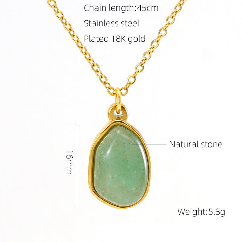 Elegant Oval Stainless Steel Plating Inlay Natural Stone 18k Gold Plated Pendant Necklace