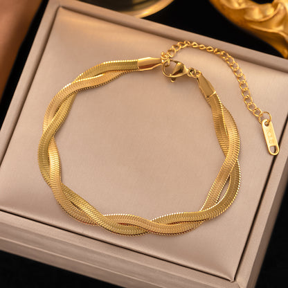 Wholesale Retro Solid Color Titanium Steel Plating 18k Gold Plated Bracelets Necklace