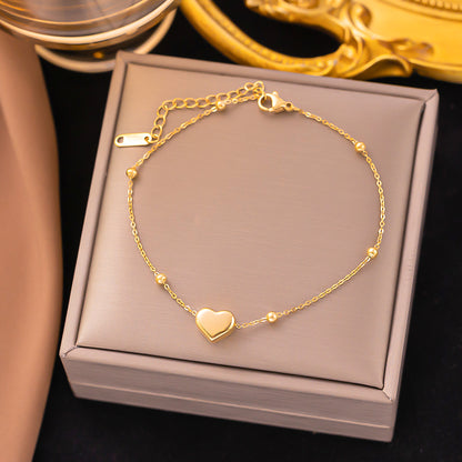 Wholesale Casual Simple Style Heart Shape Titanium Steel Plating 18k Gold Plated Bracelets Necklace