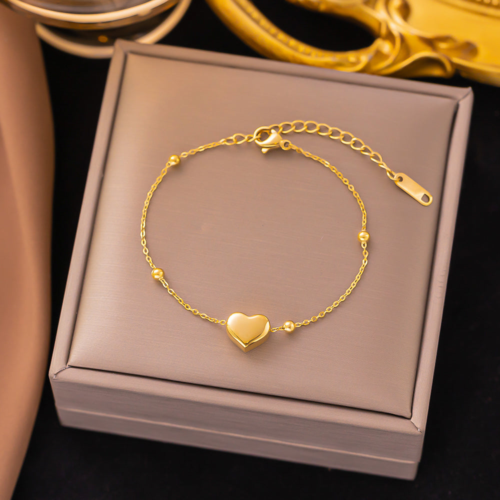 Wholesale Casual Simple Style Heart Shape Titanium Steel Plating 18k Gold Plated Bracelets Necklace