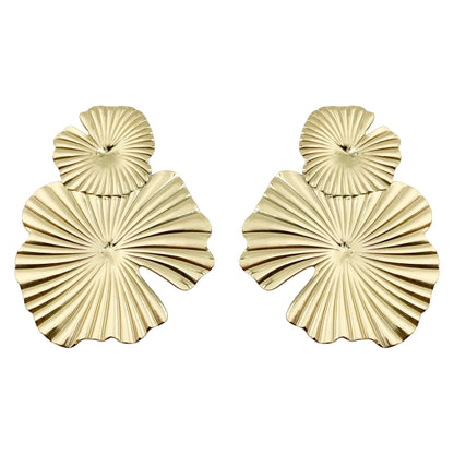 1 Pair Chinoiserie Vintage Style Artistic Lotus Leaf Polishing Plating Stainless Steel Gold Plated Ear Studs