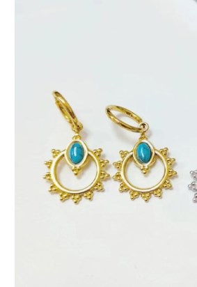 1 Pair Casual Heart Shape Flower Plating Inlay Stainless Steel Turquoise 18k Gold Plated Earrings