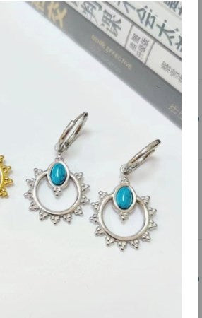 1 Pair Casual Heart Shape Flower Plating Inlay Stainless Steel Turquoise 18k Gold Plated Earrings