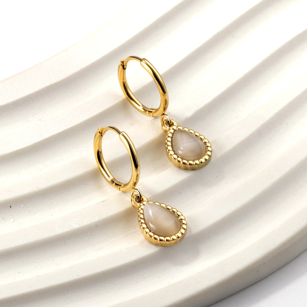 1 Pair Elegant Water Droplets Enamel Inlay Stainless Steel Zircon Gold Plated Drop Earrings