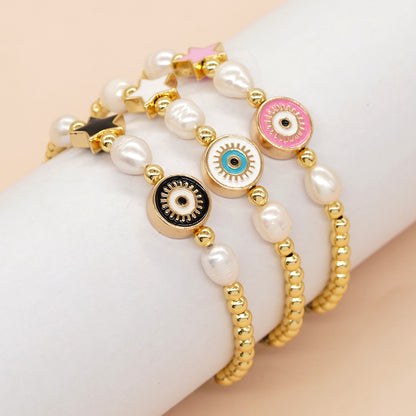 Ig Style Pentagram Heart Shape Eye Freshwater Pearl Copper Wholesale Bracelets