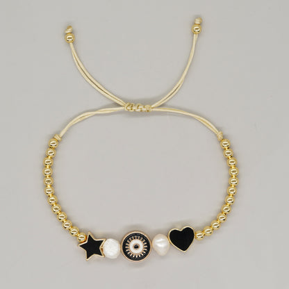 Ig Style Pentagram Heart Shape Eye Freshwater Pearl Copper Wholesale Bracelets