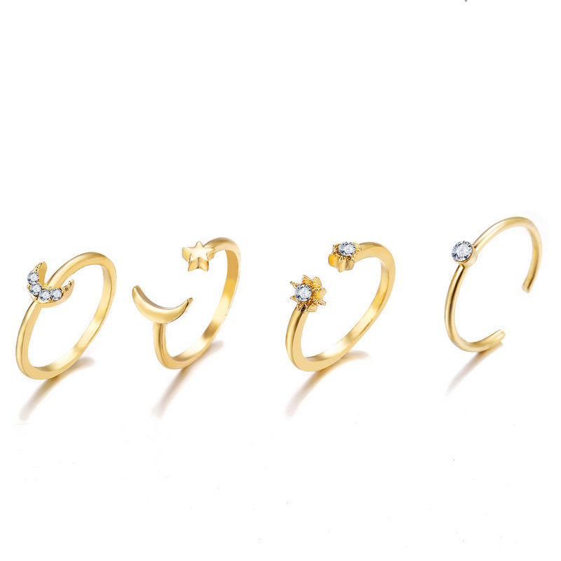 Fashion Triangle Love Heart Full Diamond Butterfly Ring 5-piece Set Creative Retro Female Ring