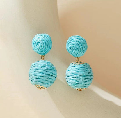 Bohemian Ball Raffia Handmade Women's Drop Earrings