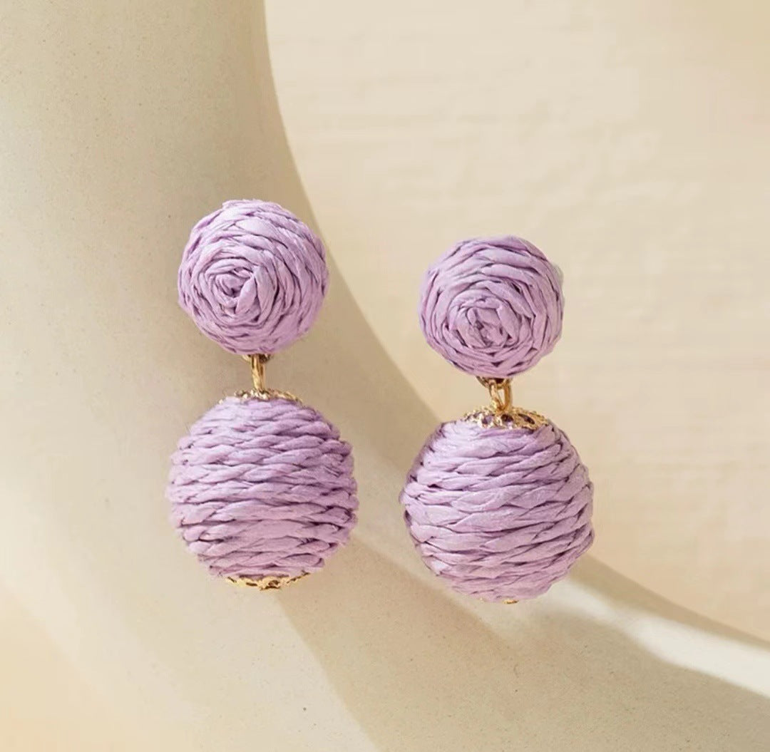 Bohemian Ball Raffia Handmade Women's Drop Earrings