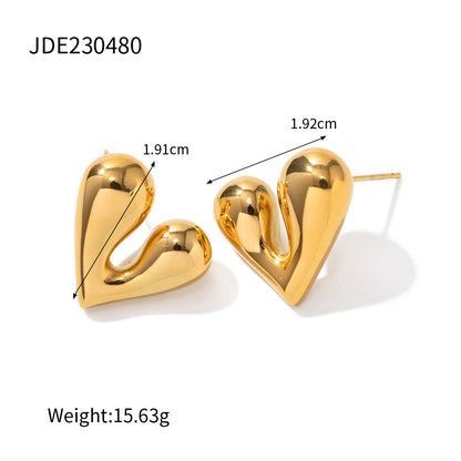 1 Pair Simple Style Heart Shape Plating Stainless Steel Titanium Steel 18k Gold Plated Ear Studs