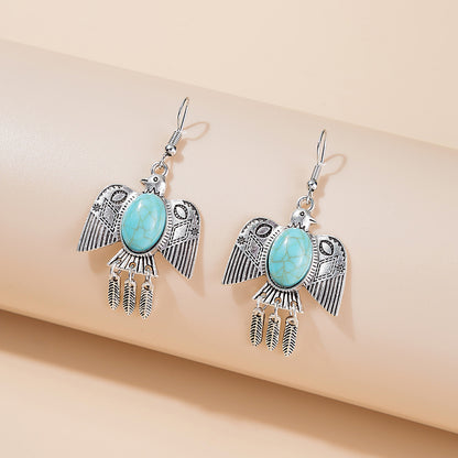 1 Pair Bohemian Water Droplets Tassel Alloy Inlay Turquoise Women's Drop Earrings