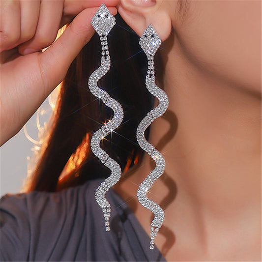 Simple Style Snake Rhinestone Plating Silver Plated Women's Drop Earrings