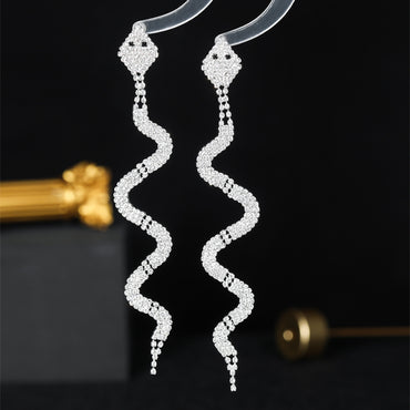 Simple Style Snake Rhinestone Plating Silver Plated Women's Drop Earrings