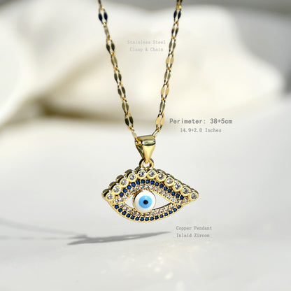 Streetwear Devil's Eye Stainless Steel Artificial Crystal Copper Plating Inlay Zircon Pendant Necklace