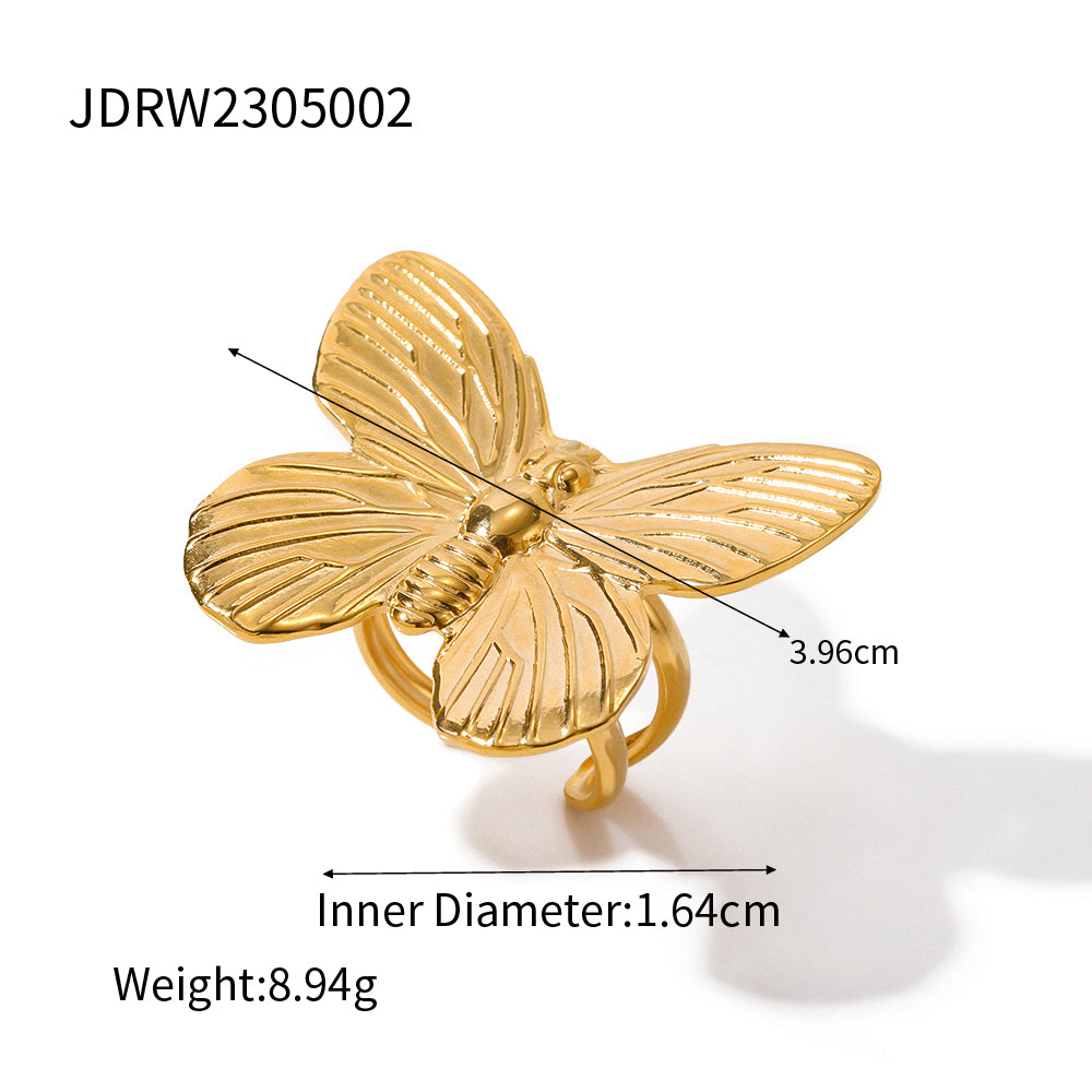 Ig Style Butterfly Stainless Steel 18k Gold Plated Open Ring In Bulk