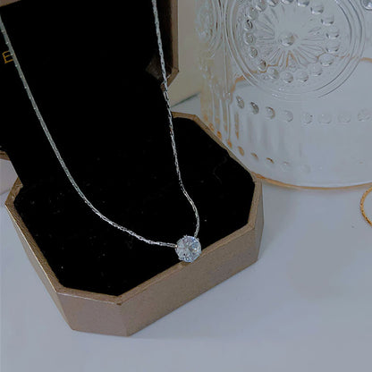 Sweet Round Titanium Steel Inlay Zircon Pendant Necklace