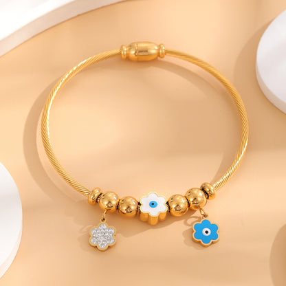 Elegant Vintage Style Star Heart Shape Eye Titanium Steel Epoxy Plating Inlay Rhinestones Gold Plated Bangle