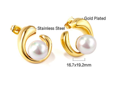 1 Pair Elegant Retro Pentagon Spiral Stripe Plating Inlay Stainless Steel Zircon Gold Plated Earrings