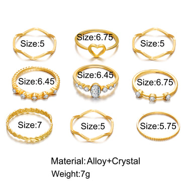 Creative Simple Red Love Heart Diamond-studded Knuckle Ring 5 Piece Set