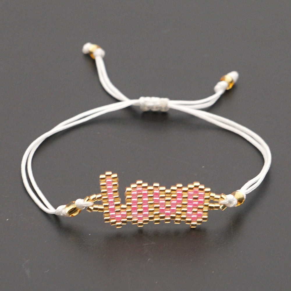 Classic Style Lips Letter Heart Shape Glass Seed Bead Braid Women's Bracelets