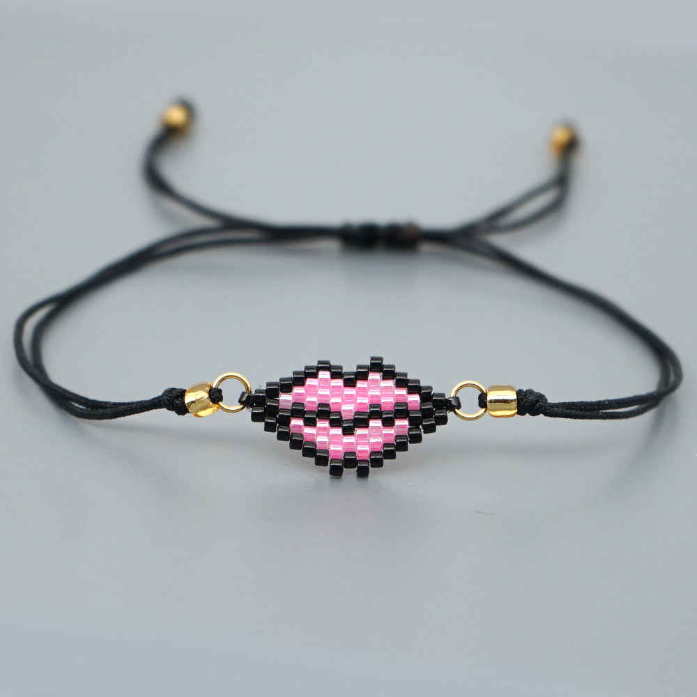 Classic Style Lips Letter Heart Shape Glass Seed Bead Braid Women's Bracelets