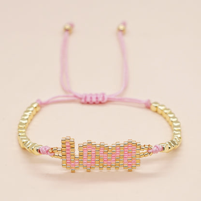 Classic Style Lips Letter Heart Shape Glass Seed Bead Braid Women's Bracelets