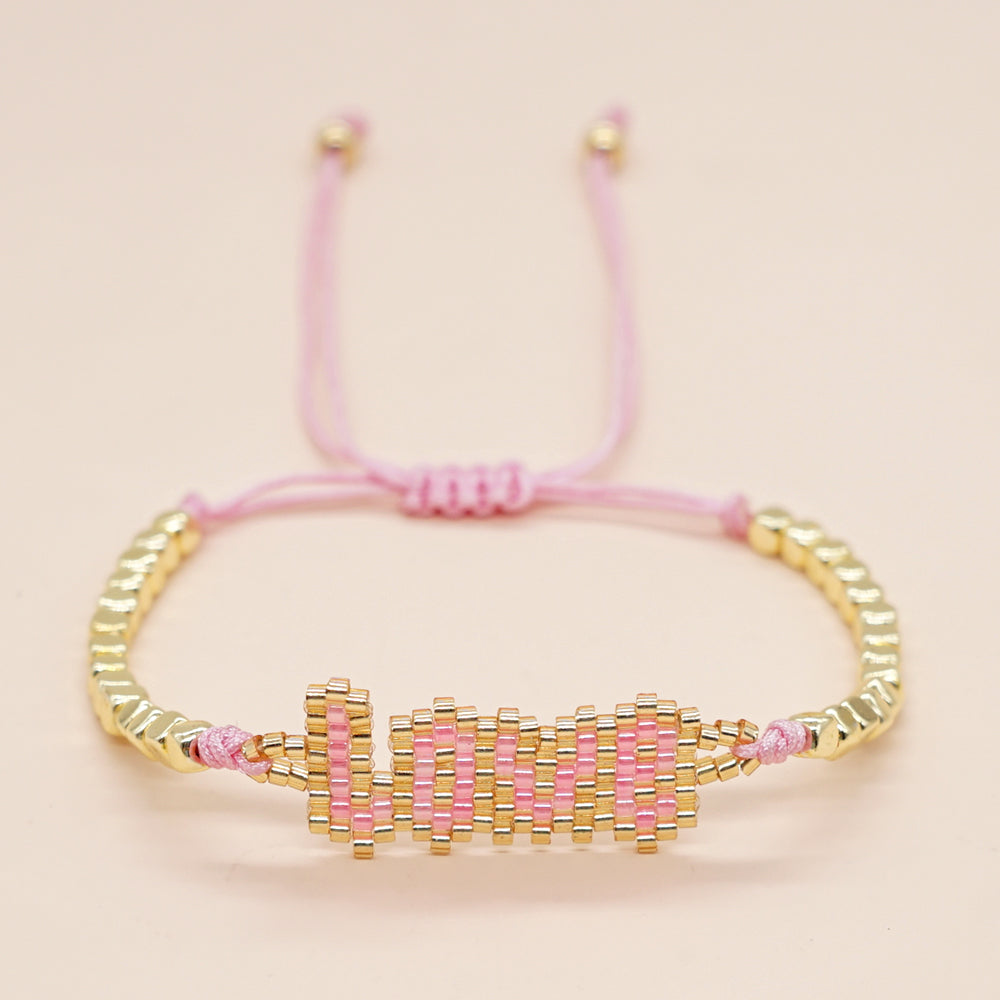 Classic Style Lips Letter Heart Shape Glass Seed Bead Braid Women's Bracelets