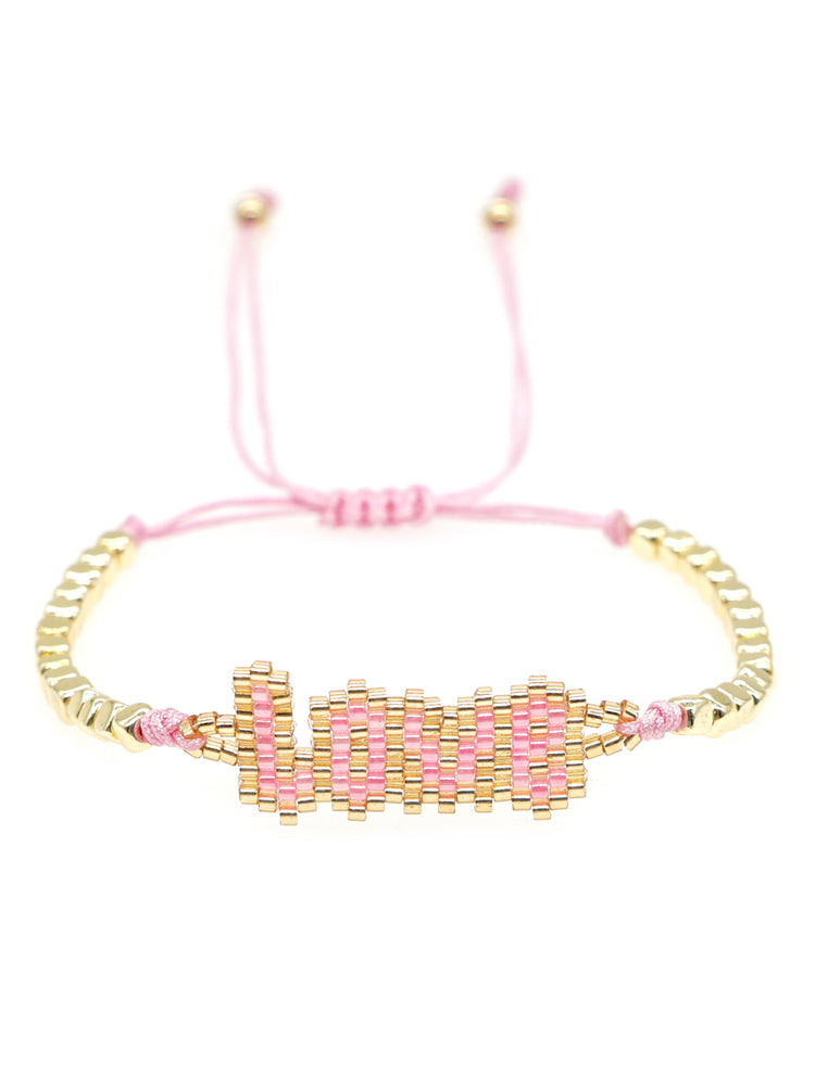 Classic Style Lips Letter Heart Shape Glass Seed Bead Braid Women's Bracelets