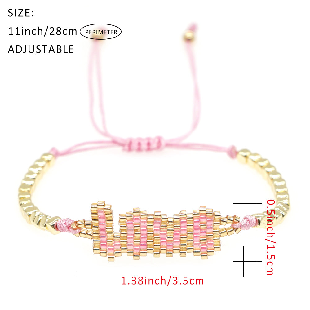 Classic Style Lips Letter Heart Shape Glass Seed Bead Braid Women's Bracelets