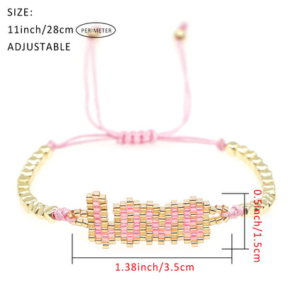 Classic Style Lips Letter Heart Shape Glass Seed Bead Braid Women's Bracelets