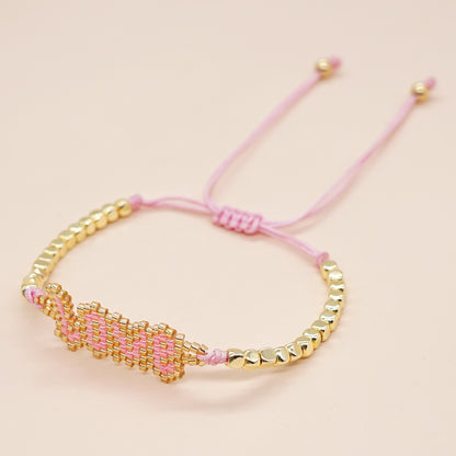 Classic Style Lips Letter Heart Shape Glass Seed Bead Braid Women's Bracelets