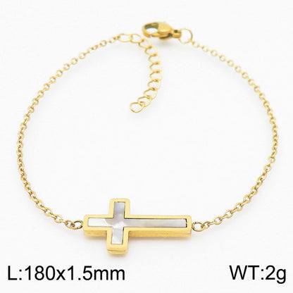 Vacation Cross Titanium Steel Plating Inlay Shell 18k Gold Plated Bracelets Earrings Necklace