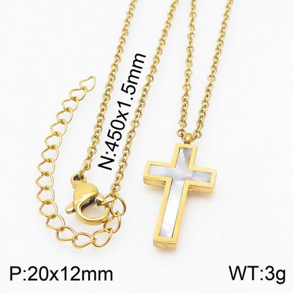 Vacation Cross Titanium Steel Plating Inlay Shell 18k Gold Plated Bracelets Earrings Necklace