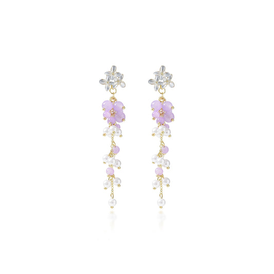 Korean Style Flower Beaded Women's Drop Earrings