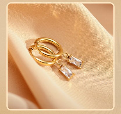 1 Pair Simple Style Rectangle Plating Inlay Stainless Steel Zircon Gold Plated Drop Earrings