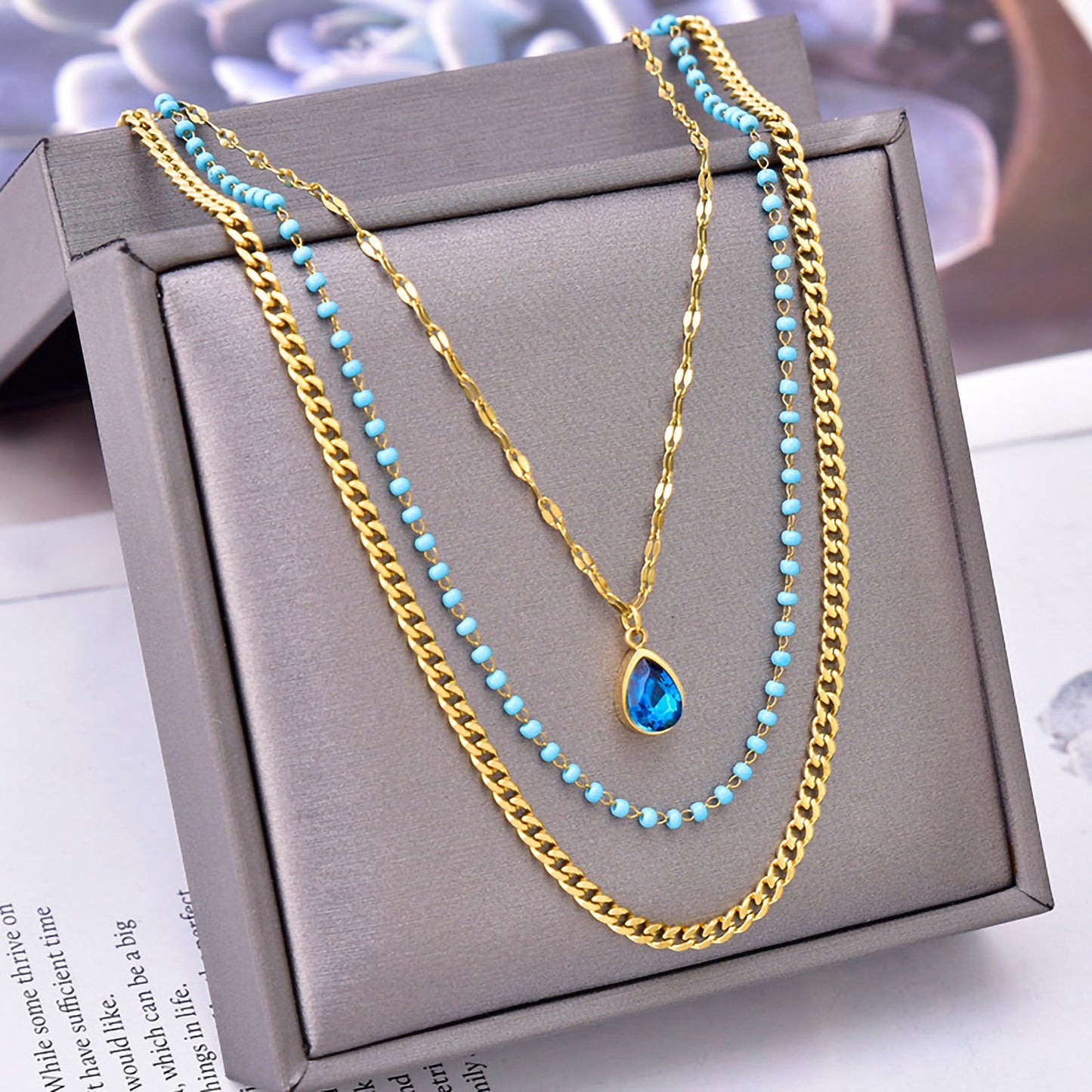 Vintage Style Exaggerated Round Titanium Steel Plating Inlay Turquoise 18k Gold Plated Layered Necklaces