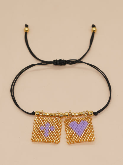 Novelty Heart Shape Eye Glass Braid Woven Belt Women's Bracelets