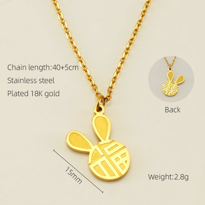 Cute Modern Style Rabbit Word Stainless Steel Plating Inlay Rhinestones 18k Gold Plated Pendant Necklace