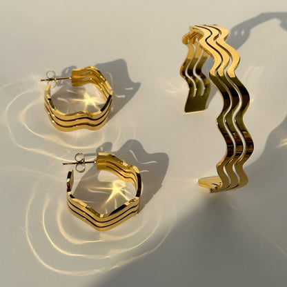 Vintage Style Vacation Classic Style Waves Stainless Steel Plating 18k Gold Plated Earrings