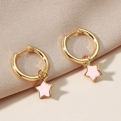 1 Pair Ig Style Korean Style Star Enamel Plating Copper Gold Plated Earrings
