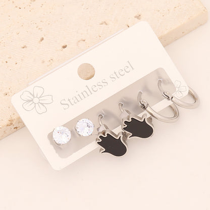 1 Set Vintage Style Simple Style Star Heart Shape Butterfly Enamel Stainless Steel Earrings