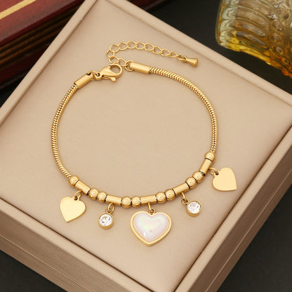 Elegant Heart Shape Stainless Steel Plating Inlay Pearl Bracelets Earrings Necklace