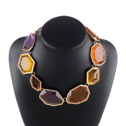 Exaggerated Vacation Solid Color Geometric Alloy Plating Transparent Inlay Resin Women's Necklace