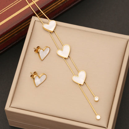 Elegant Heart Shape Stainless Steel Plating Inlay Shell Bracelets Earrings Necklace