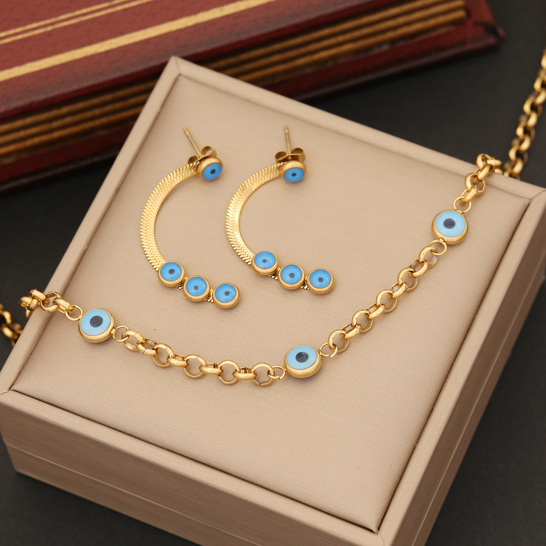 Wholesale Artistic Eye Stainless Steel Enamel Bracelets Earrings Necklace