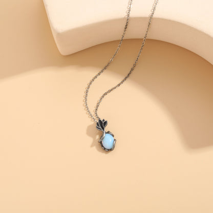 Vintage Style Leaf Moon Water Droplets Alloy Enamel Inlay Natural Stone Women's Pendant Necklace