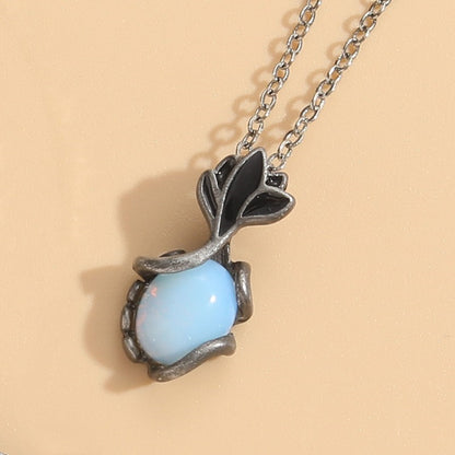 Vintage Style Leaf Moon Water Droplets Alloy Enamel Inlay Natural Stone Women's Pendant Necklace