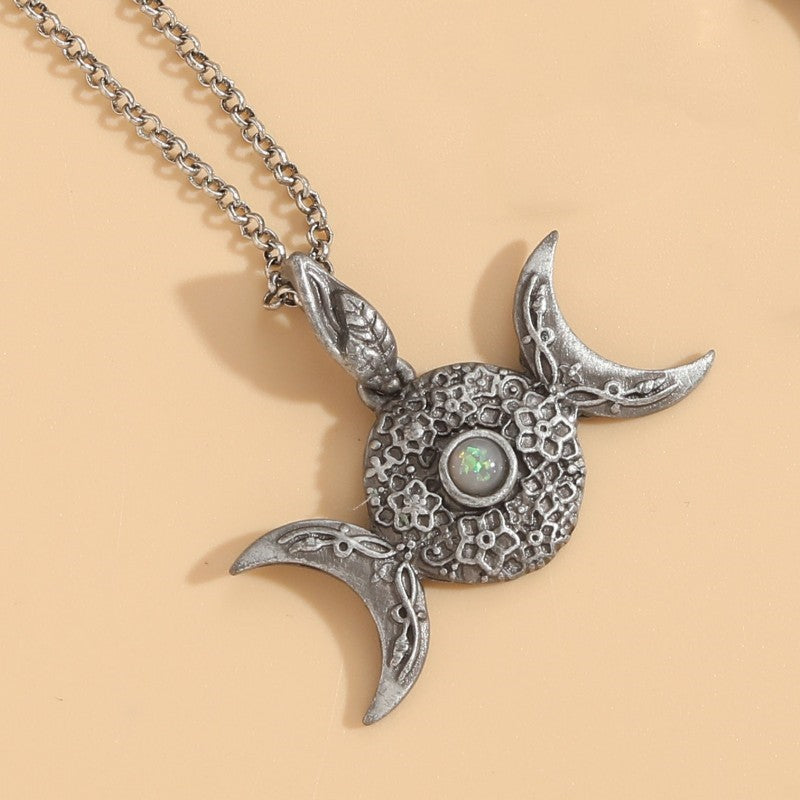 Vintage Style Leaf Moon Water Droplets Alloy Enamel Inlay Natural Stone Women's Pendant Necklace